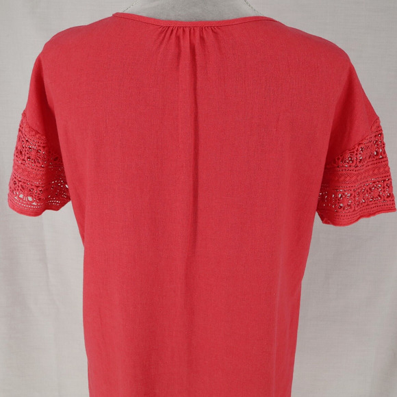 Sigrid Olsen Dress Womens XS Red Linen Blend Lace Hem Shift Pullover Beach - Picture 9 of 12